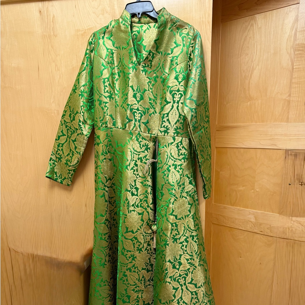 Elegant Green And Gold Long Anarkali Indian Dress Xl